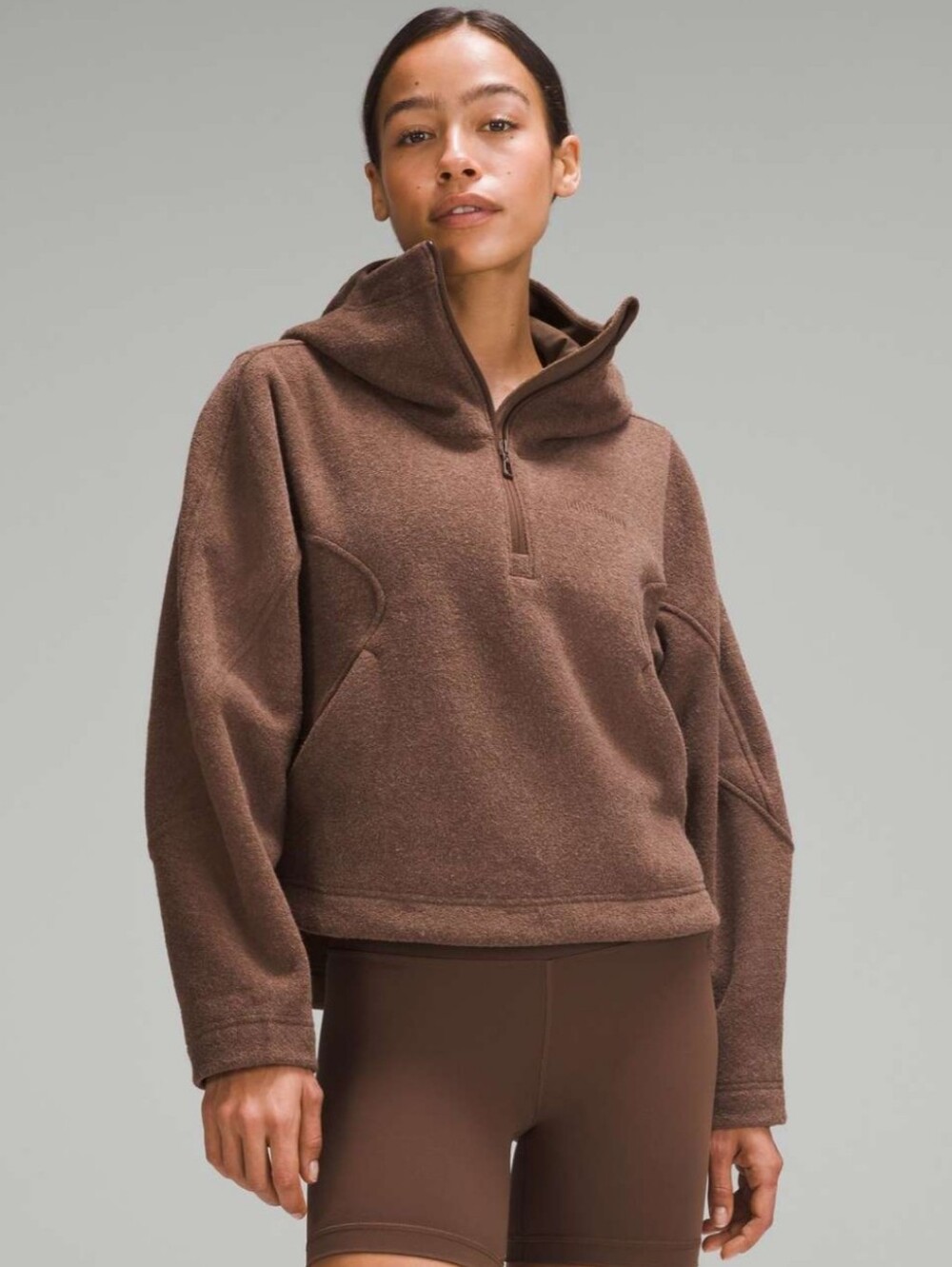 Lululemon Looped Terry Fleece Half Zip Hoodie In Java